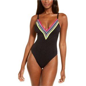 🌈Rainbow 🌈 Trina Turk Textured Rainbow Plunge Sz 4 NWOT